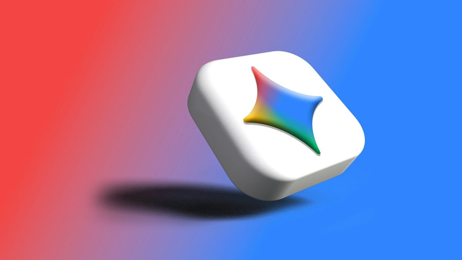 White app icon with the colorful Gemini star on a red and blue background