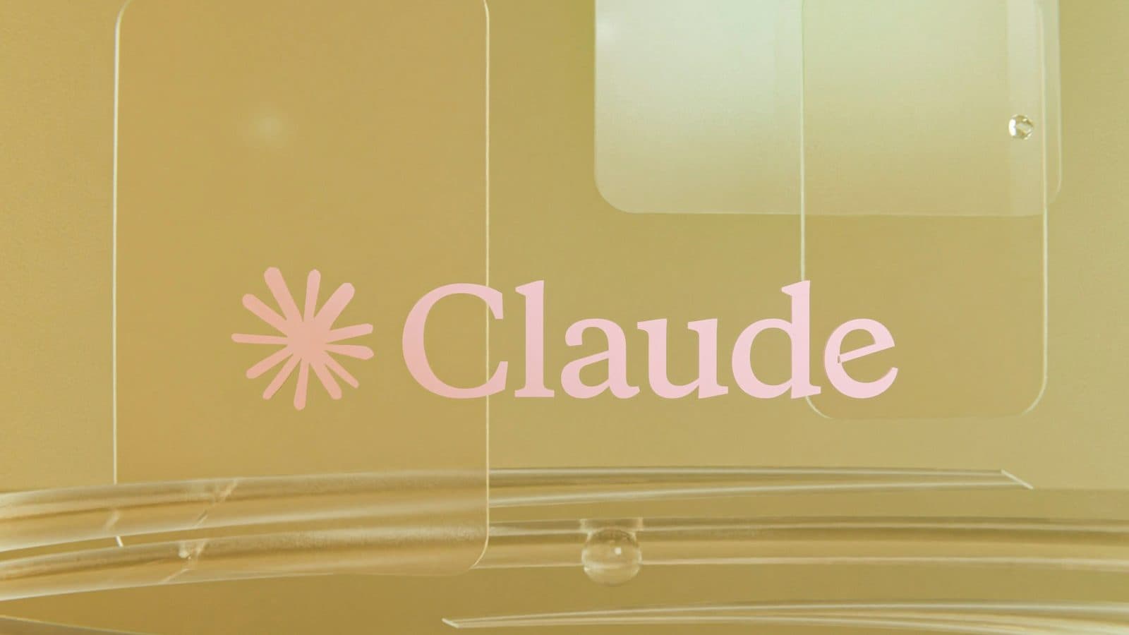 Pink Claude logo on a golden background with clear panels